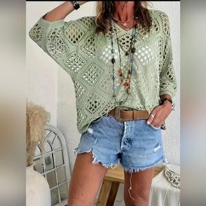 Chic Sage Crochet Blouse